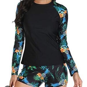 Daci Women Two Piece Size 12W Long Sleeve Swimsuit Swim Shirt Bathing Boyshort